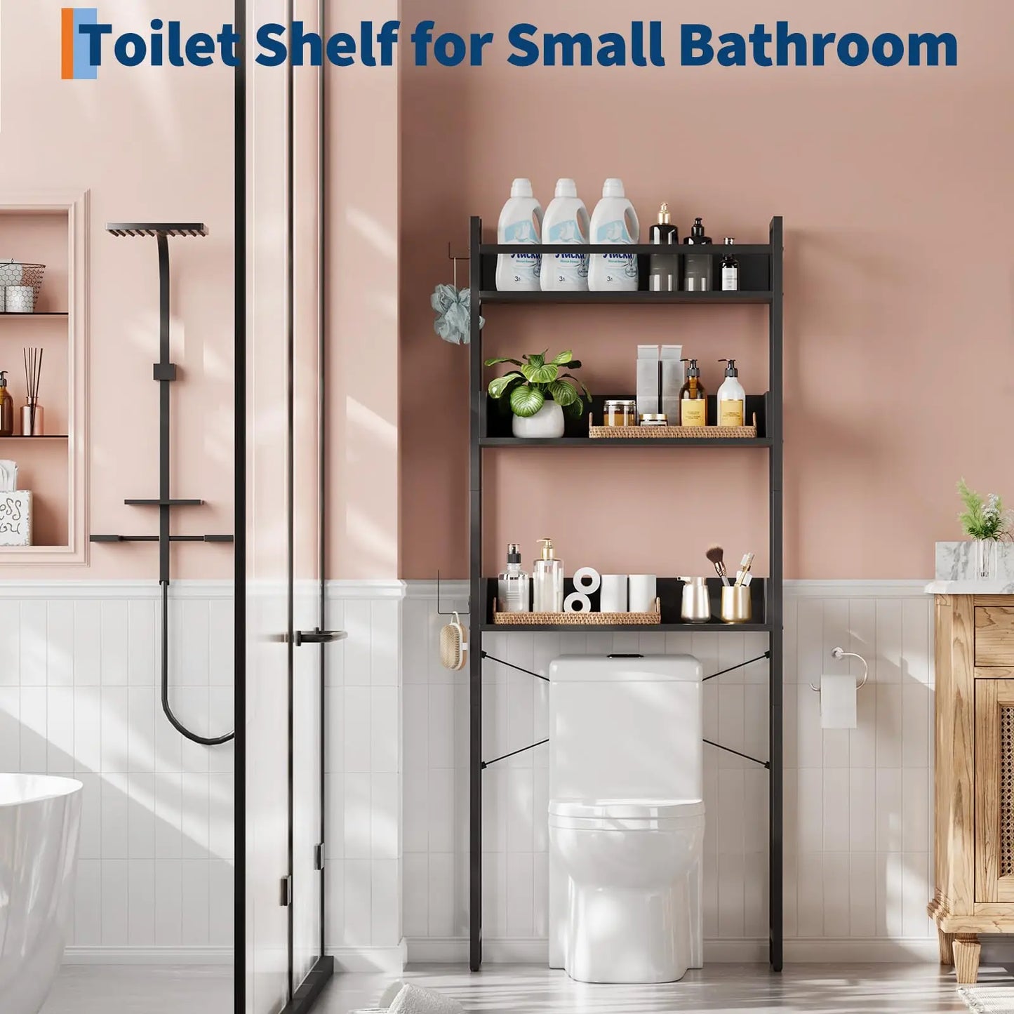 HiMISS 3 Tier Over Toilet Storage Rack Bathroom Wood Organizer