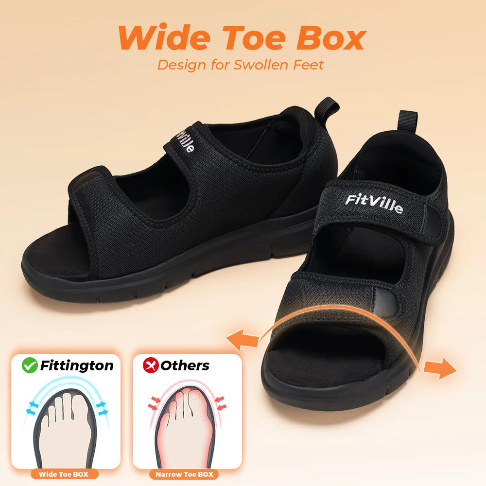 Fittington Men‘s Diabetic Sandals Wide Width with Arch Support Men Diabetic Shoes Adjustable For  Feet Foot Pain Relief Plantar