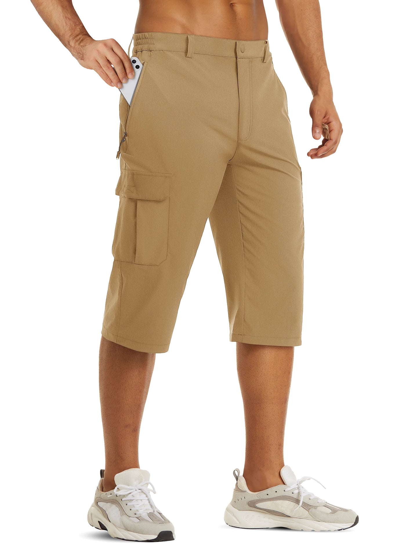 Mens Summer Quick Dry 3/4 Capri Pants Casual Multi-Pockets Lightweight Shorts Outdoor Hiking Cargo Nylon Pants Workout