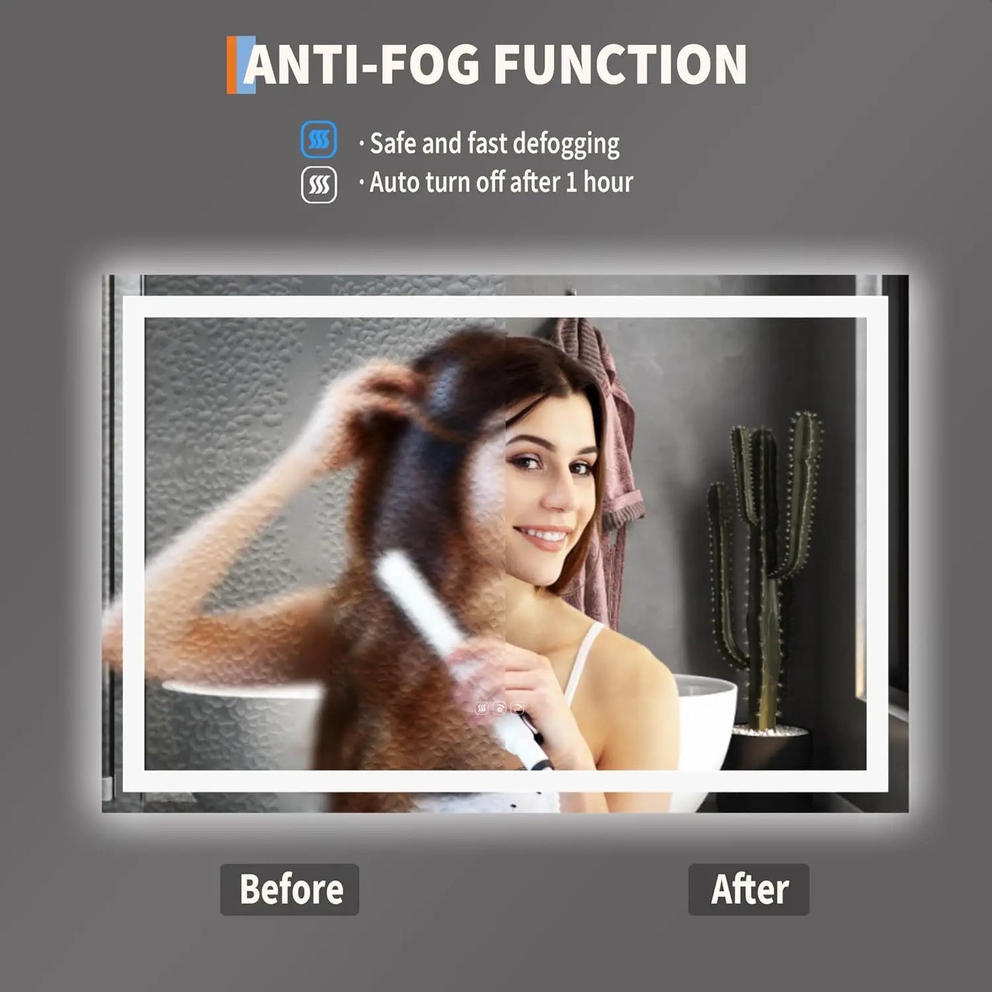 Twister.CK Frameless LED Bathroom Mirror Anti Fog Dimmable Wall Mount