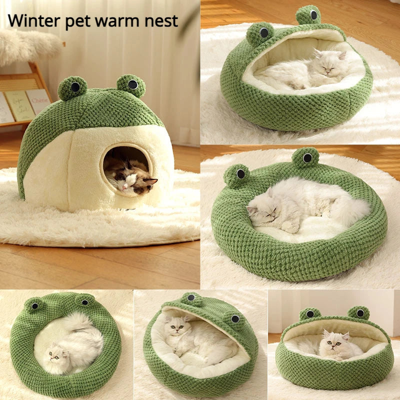 Pet Nest Winter Warm Cat Dog Den Plush Semi Enclosed