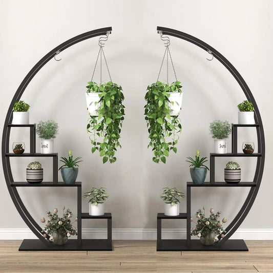 5 Tier Flower Plant Stand Indoor, 2 Pack Half Moon Plant Shelf Metal hanging Plant Rack for Home Patio Lawn Garden Balcony