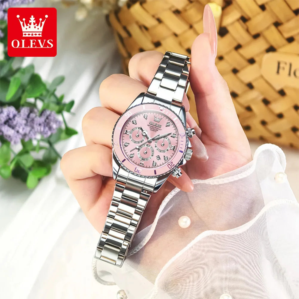 OLEVS Women's Quartz Chronograph Watch With Date and Luminous Dial