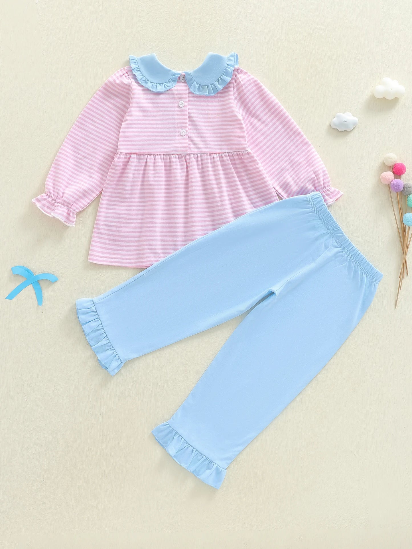Girls 2-Piece Outfit With Bow Collar For Fall Fashion