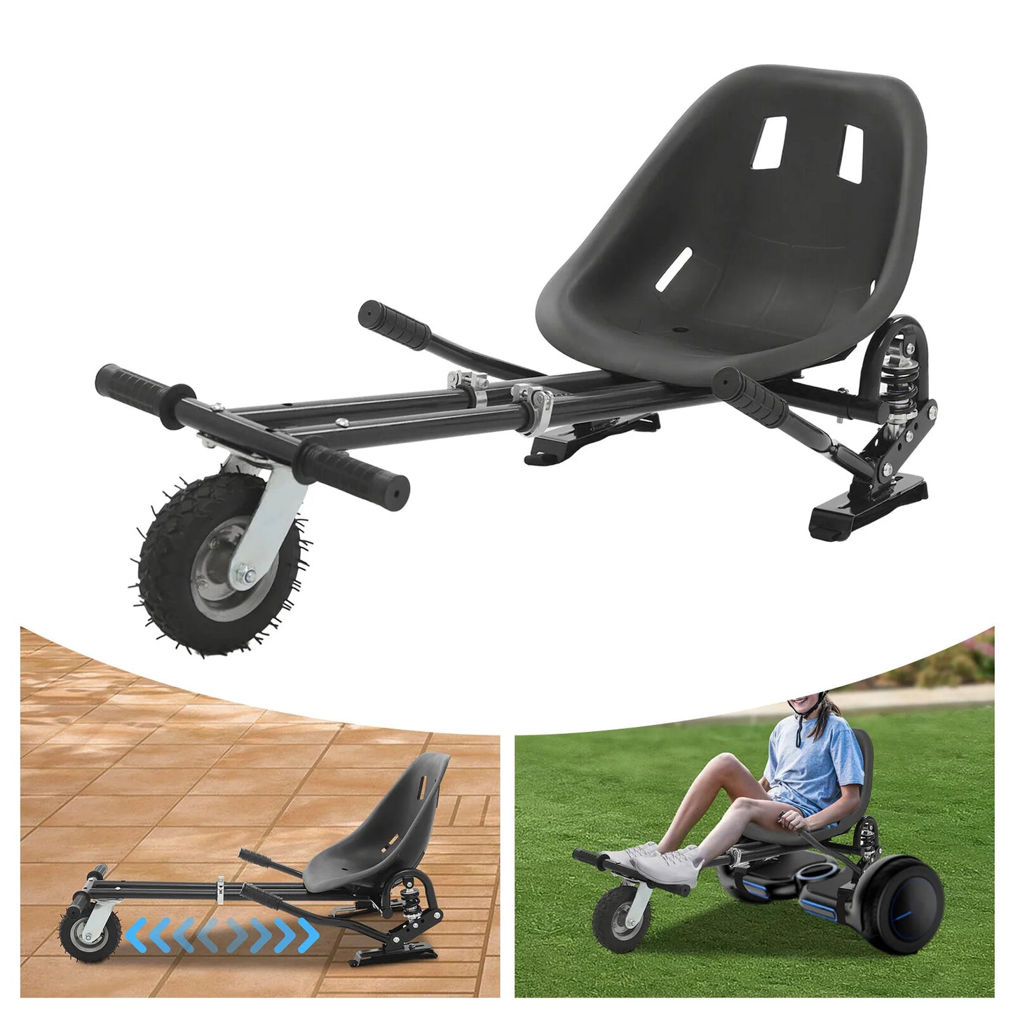 Adjustable Hoverboard Seat Attachment with Dual Shock Absorbers Ergonomic Design 220lbs Load Capacity for 6.5"-10" Scooters