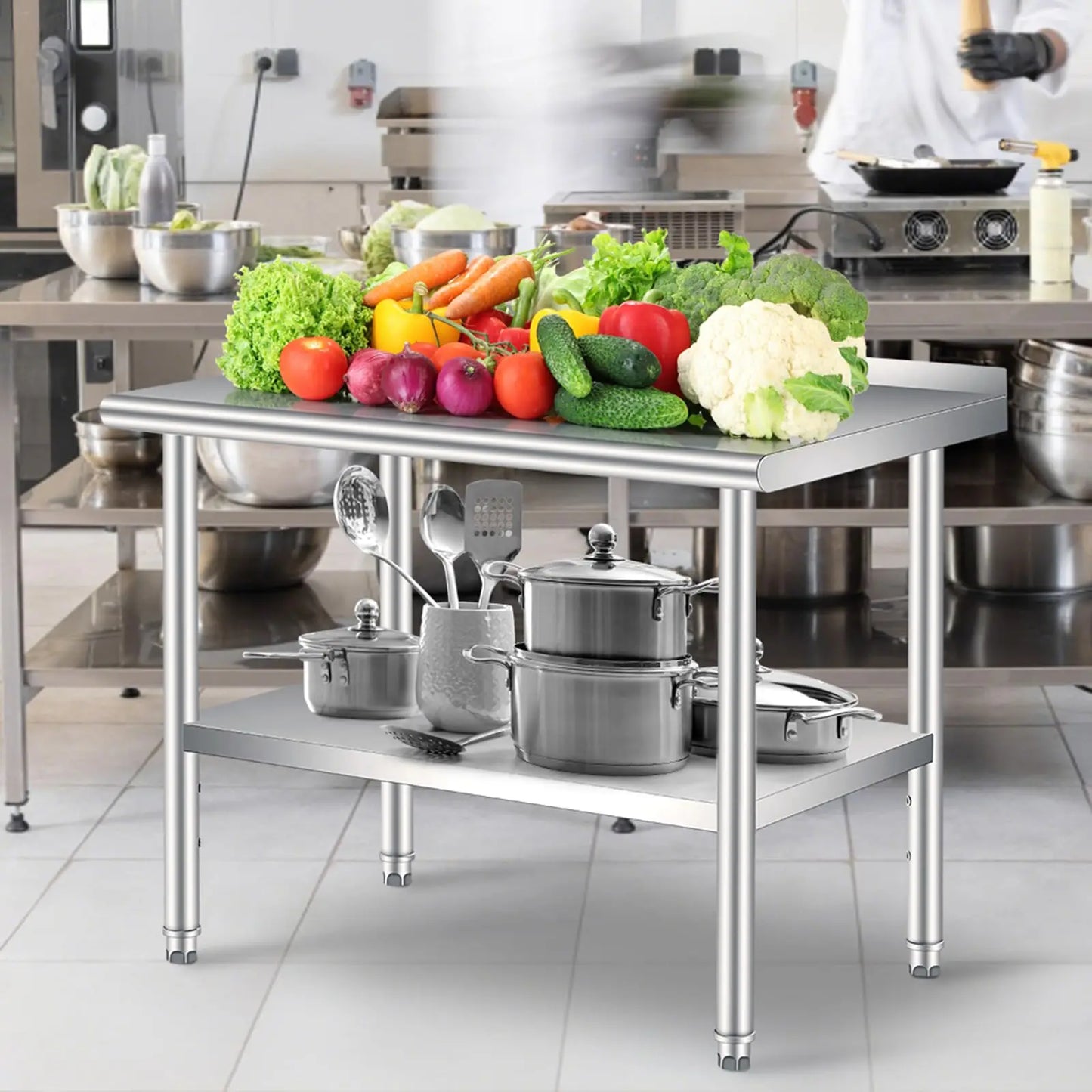 Studyset Stainless Steel Prep Table With Backsplash And Adjustable Shelf
