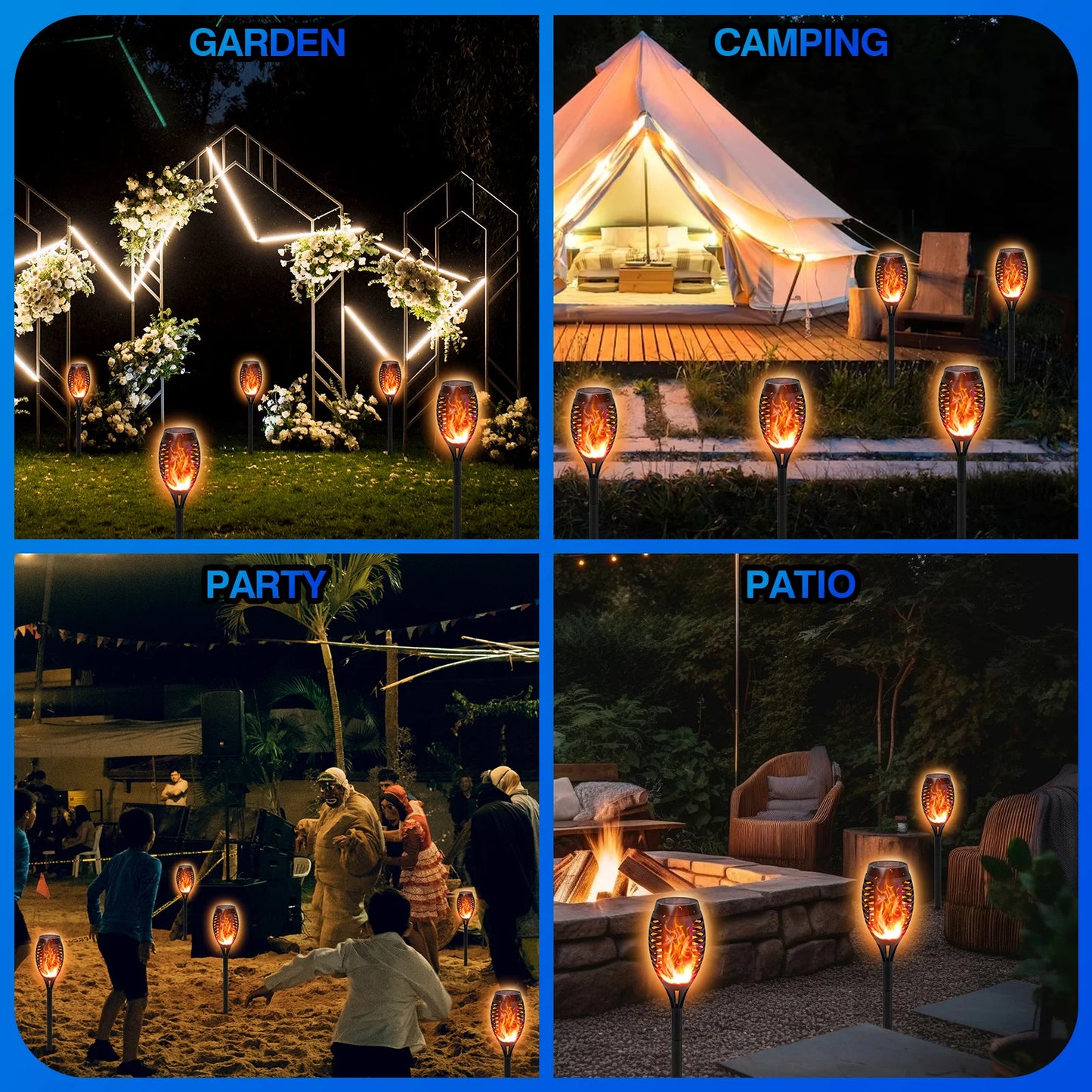 Solar Torch Lights With Flickering Flame Outdoor Waterproof Pathway