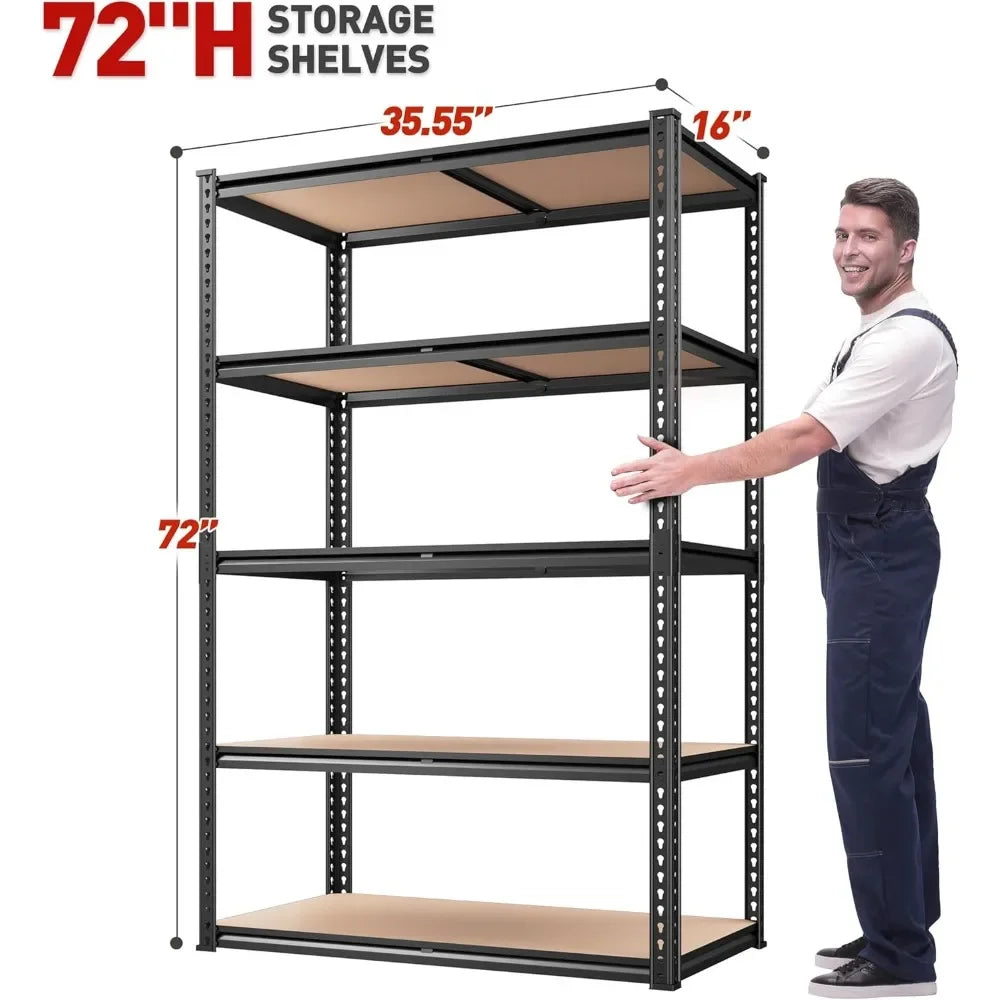 HOME.2020LBS Storage Shelves 5 Tier Garage Shelving Heavy Duty,  72" H x 35.55" W x 16" D, Black