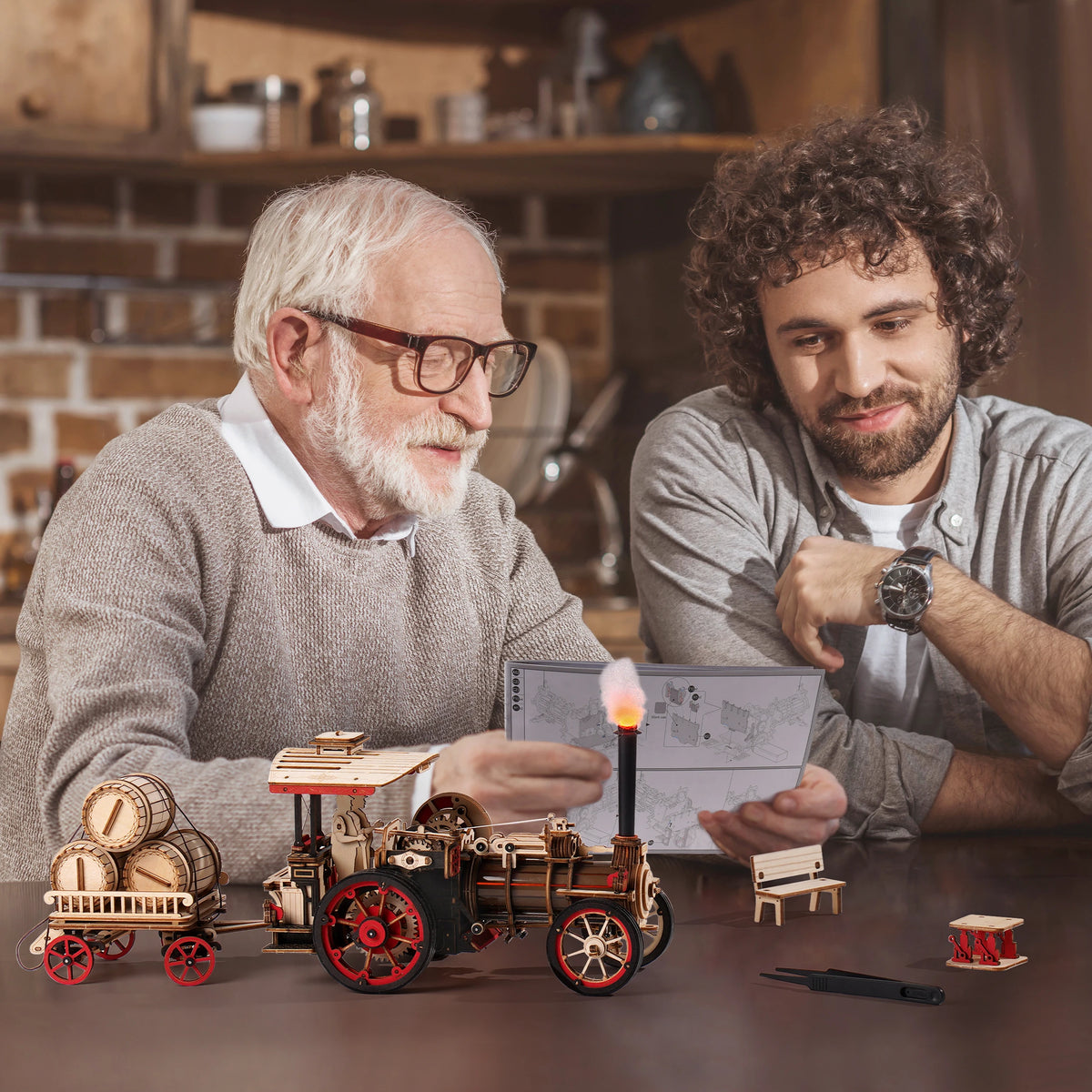 ROKR Wooden Steam Engine 3D Mechanical Puzzle Building Kit