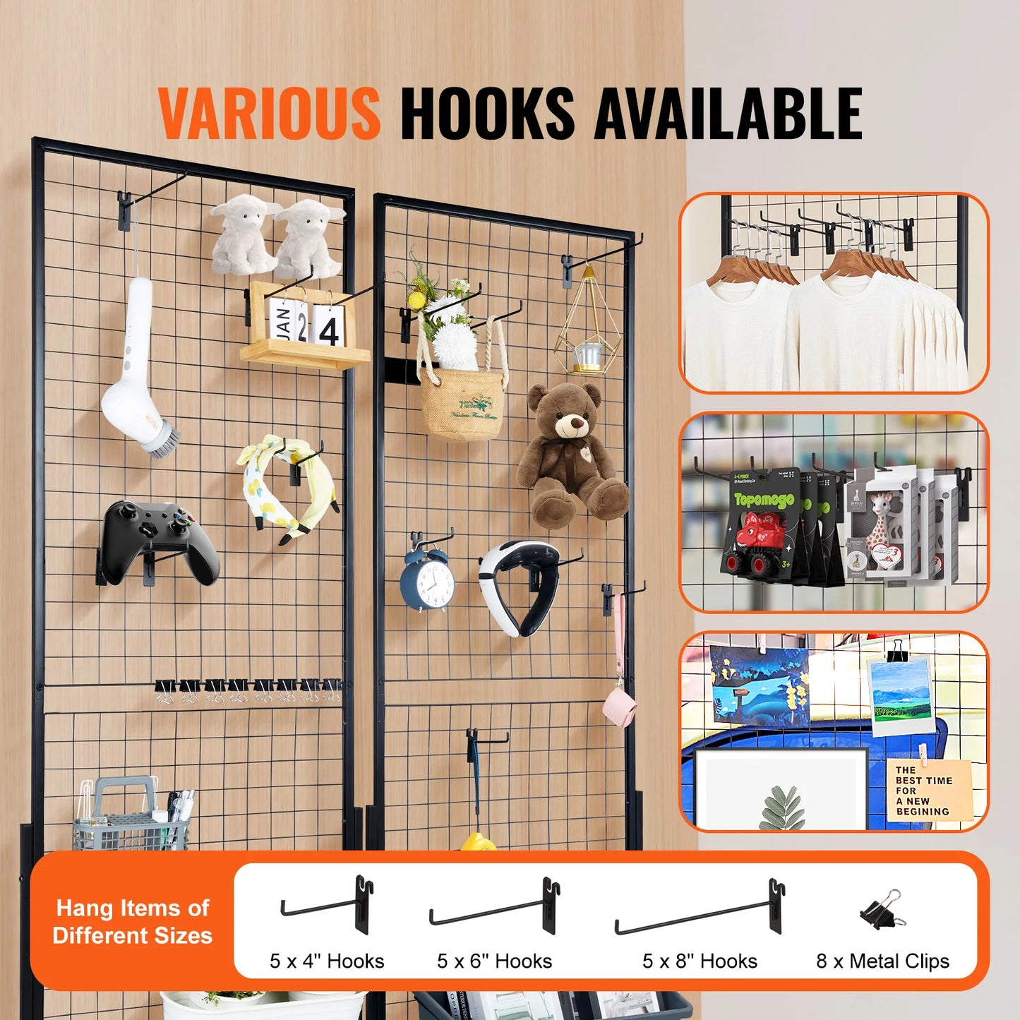 SucceBuy Grid Wall Panels Display Racks With Hooks For Retail