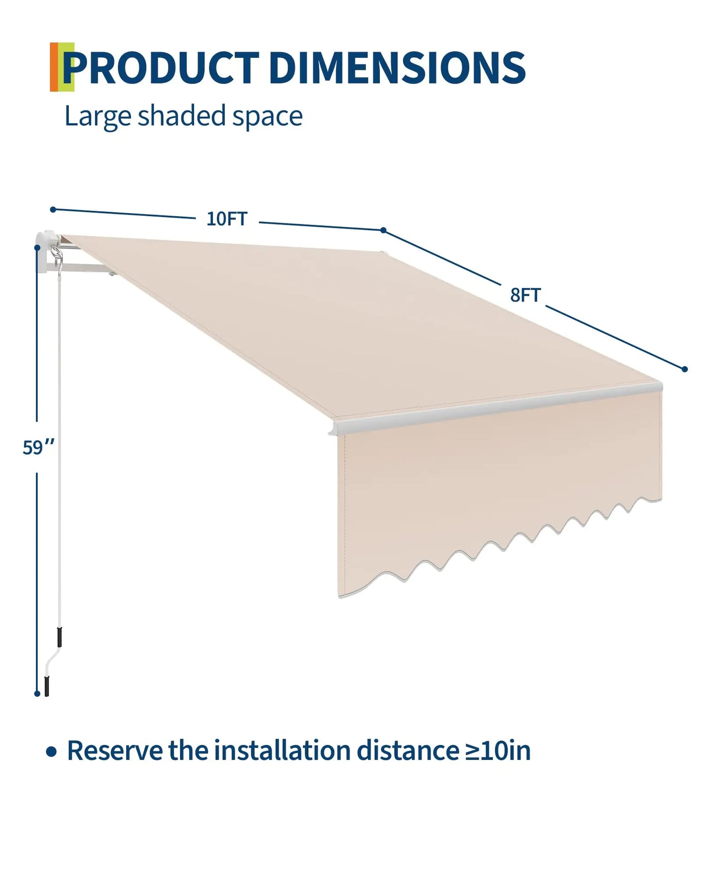 10x8Ft/13x10Ft Manual Retractable Patio Awning, Heavy Duty Aluminum Frame With Waterproof & UV Protection Fabric For Deck Porch