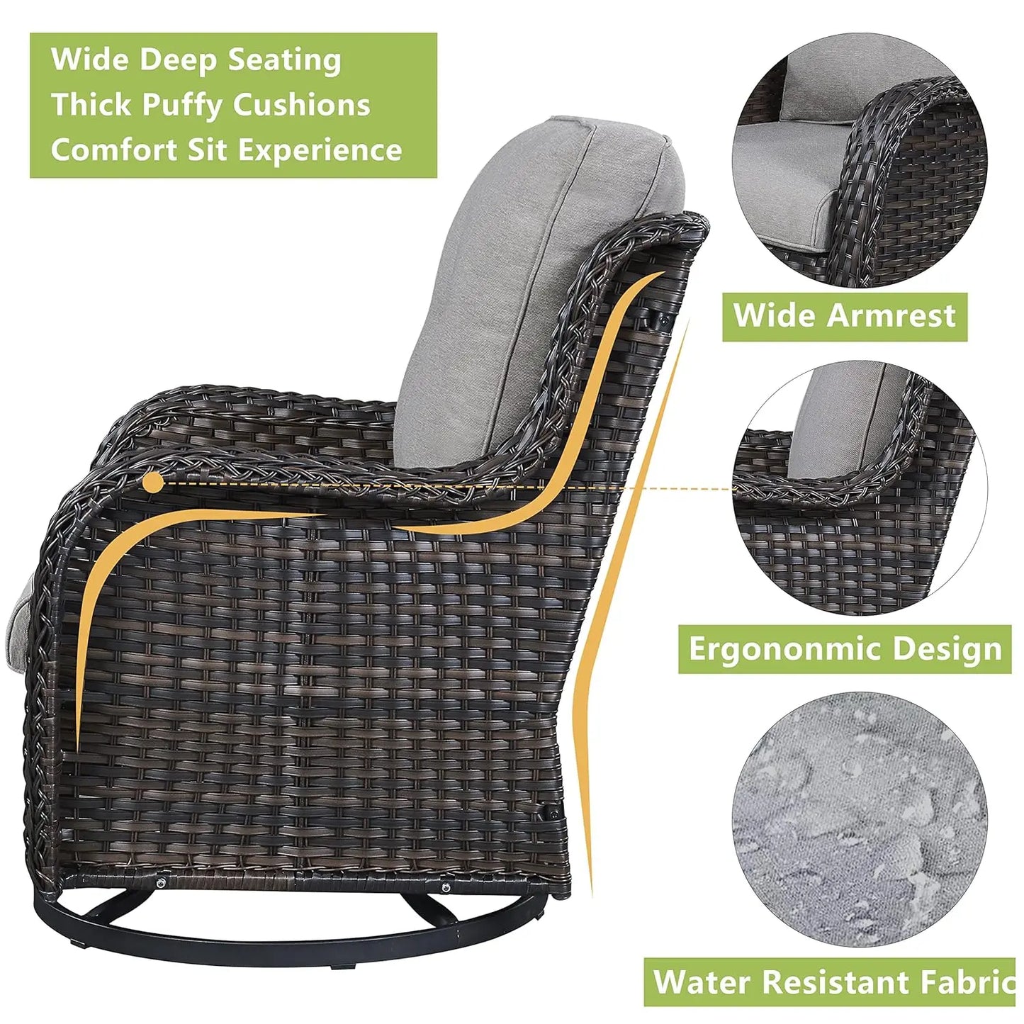 Wicker Patio Furniture Set - 5 Piece Rattan Outdoor Sectional Conversation Sets with 2 Swivel Rocking Chairs,2, Customized