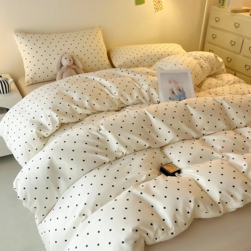 Satin Duvet Cover Set 1-3 Pc With Black Dot Print