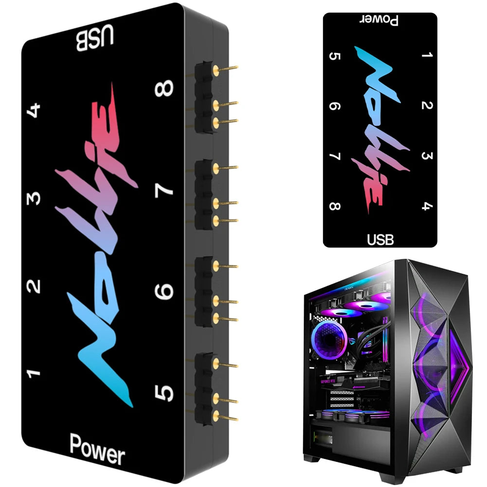 5V 3Pin Addressable ARGB Splitter Support SignalRGB OpenRGB ARGB Fan HUB Controller SATA Power 8/16 Way Computer Accessories