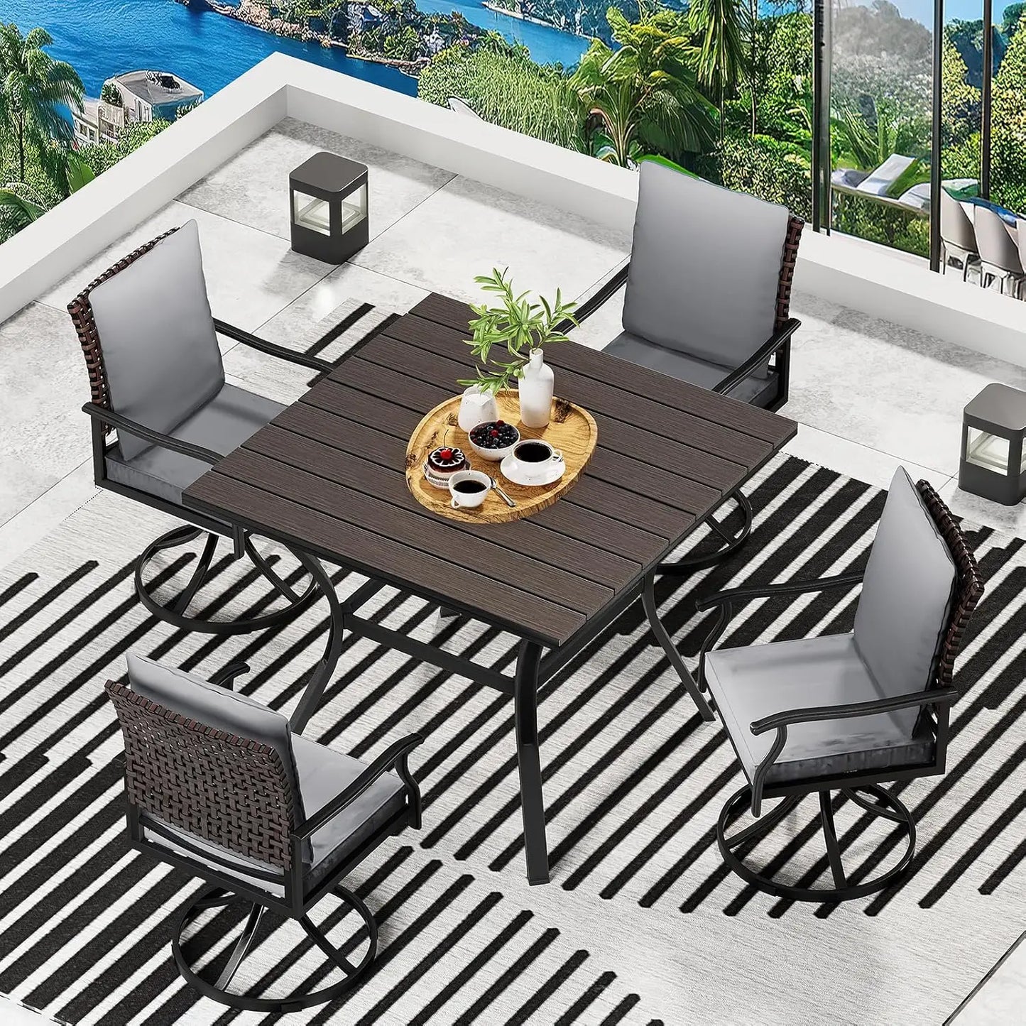 Outdoor 5 Piece Patio Dining Set With Swivel Chairs And Round Table