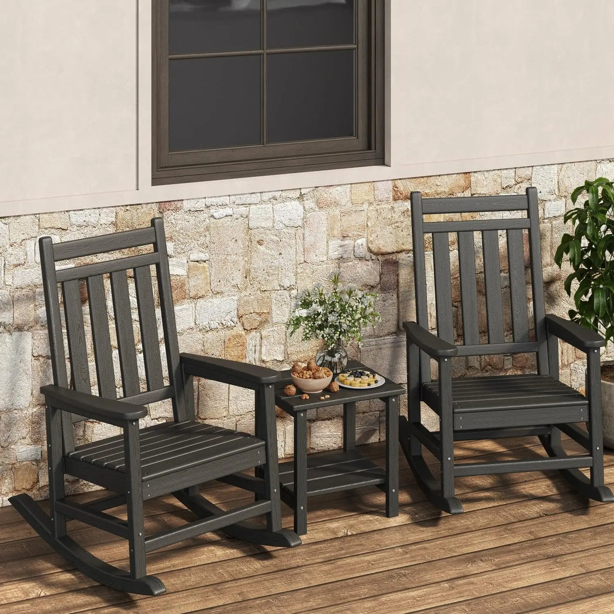 Garvee Multifunctional Wooden Rocking Chair With Side Table For Patio