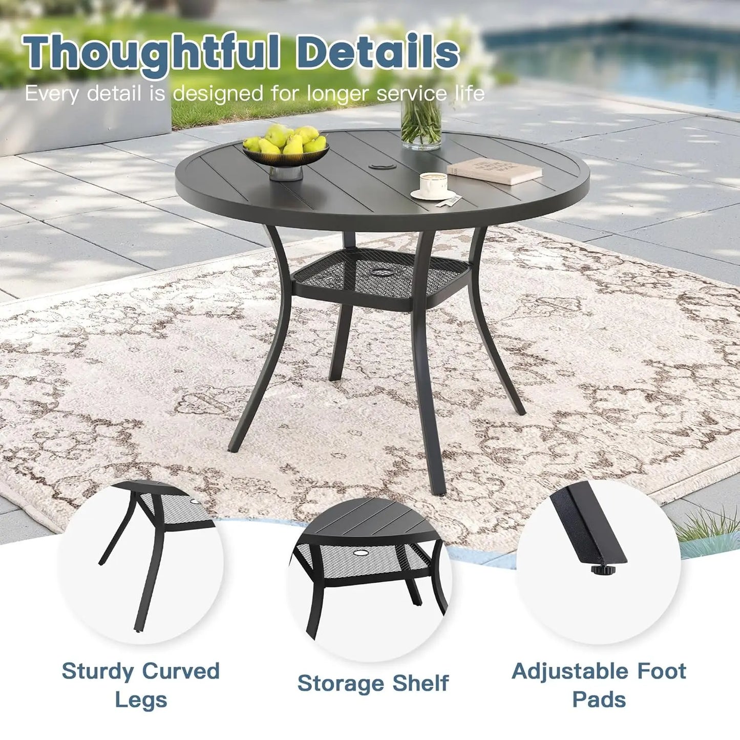 5 Pieces Outdoor Patio Dining Set, 4 Brown Textilene Swivel Dining Chairs and 40.6" Black Round Dining Table, Metal, Customized