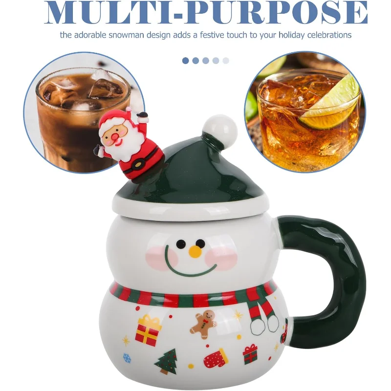 Snowman Mugs With Lid Porcelain Christmas Coffee Mugs