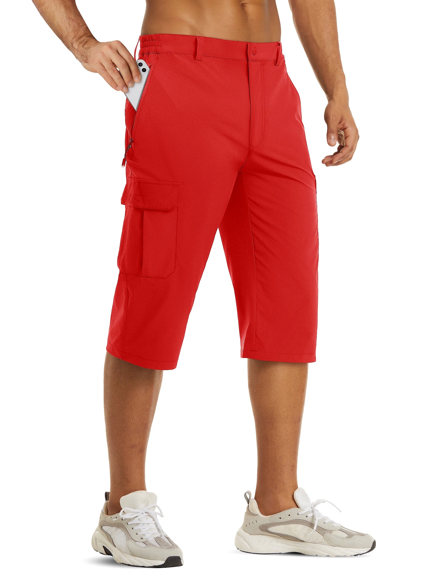 Mens Summer Quick Dry 3/4 Capri Pants Casual Multi-Pockets Lightweight Shorts Outdoor Hiking Cargo Nylon Pants Workout