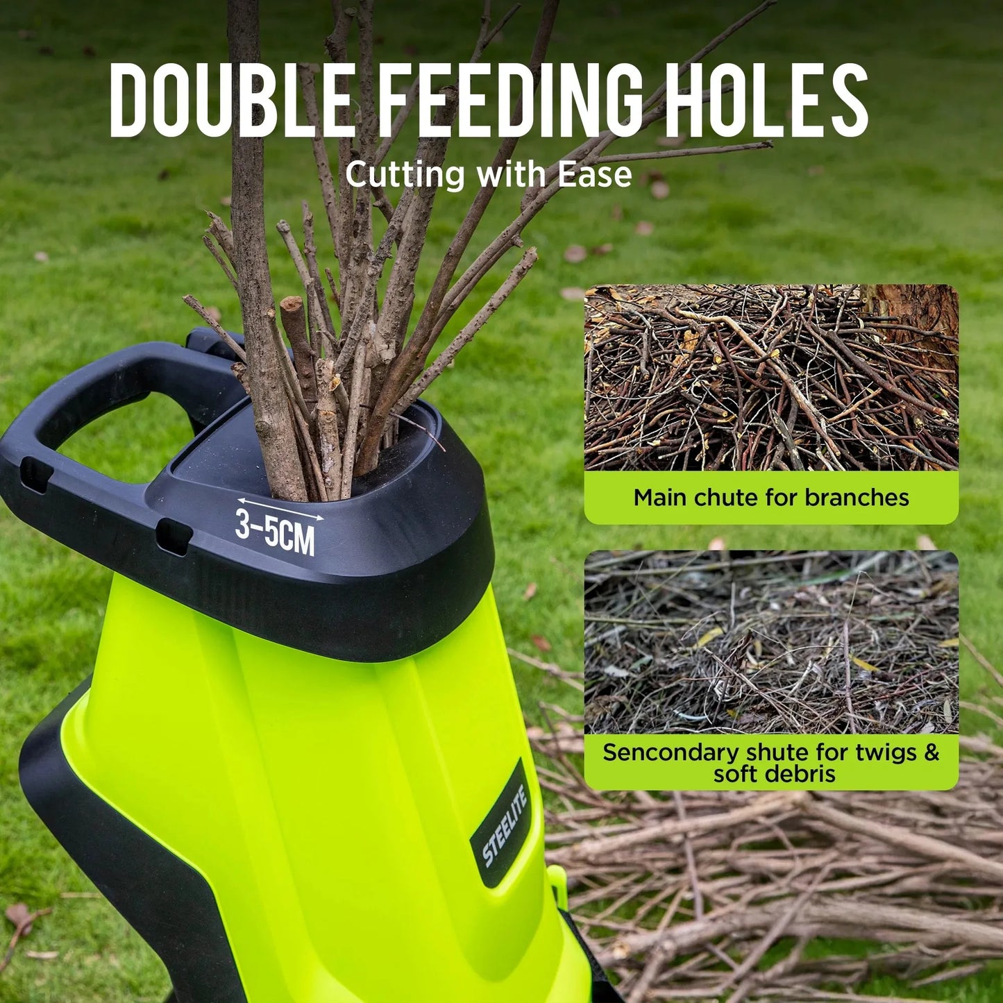 Deli 15-Amp Electric Wood Chipper Shredder with 45L Bag, 1.75 Inch Cutting Capacity