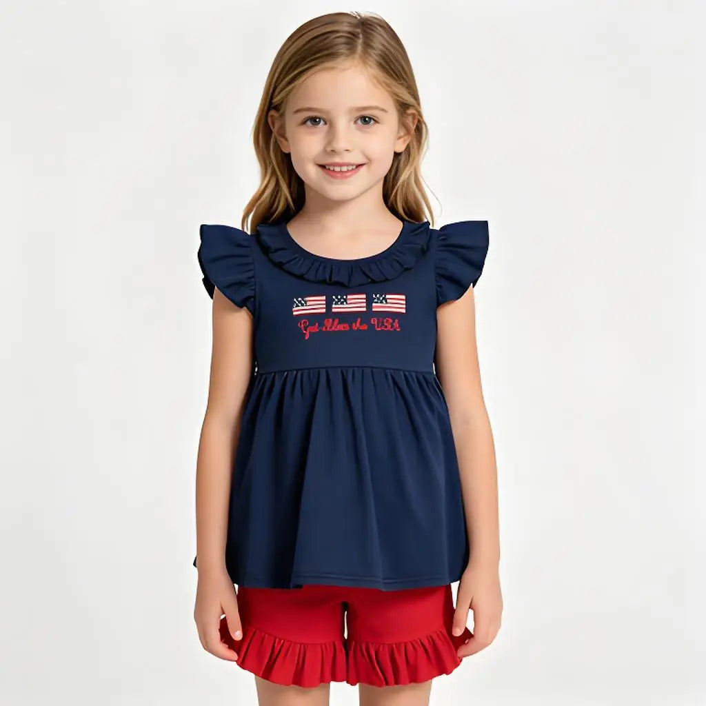 Toddler Girls TwoPiece Summer Outfit Flutter Sleeve Ruffle Tunic Shorts