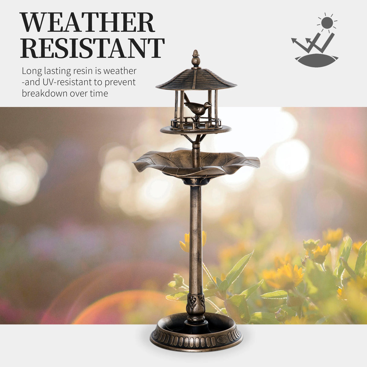 Outsunny 3 In 1 Outdoor Resin Bird Bath Feeder Planter