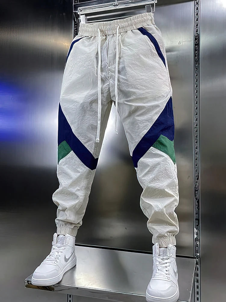 Patchwork Beige White Sweatpants Men Baggy Jogging Pants Spring Summer Casual Sport Harem Ankle-Length Trousers