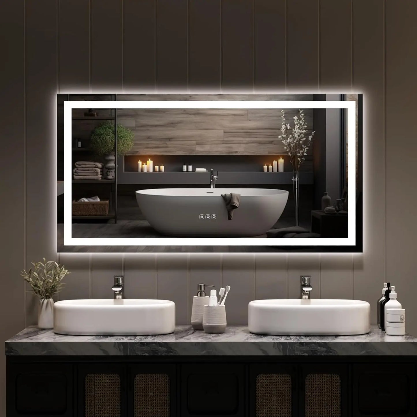 Twister.CK Frameless LED Bathroom Mirror Anti Fog Dimmable Wall Mount