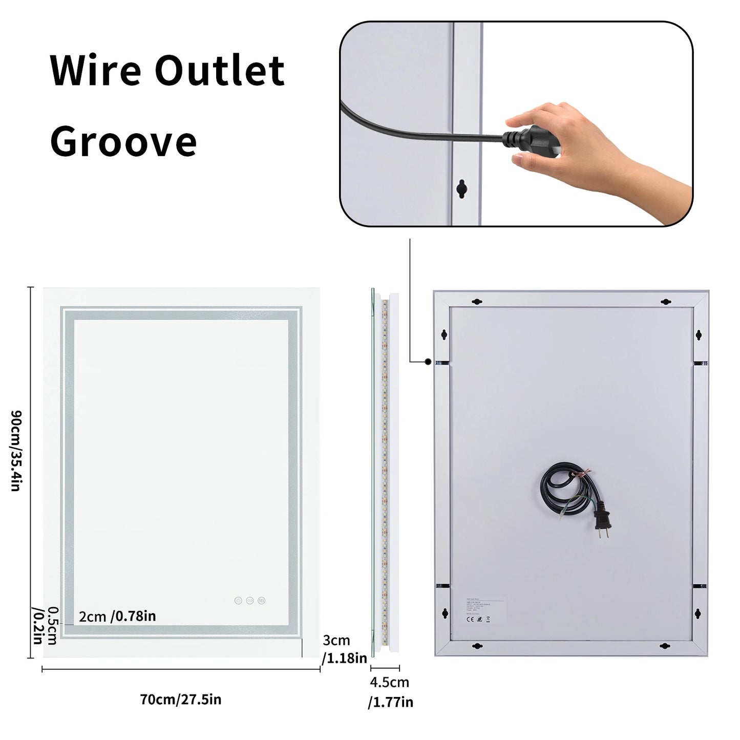 LED Illuminated Bathroom Mirror With Front Backlit Fogless Wall Mount