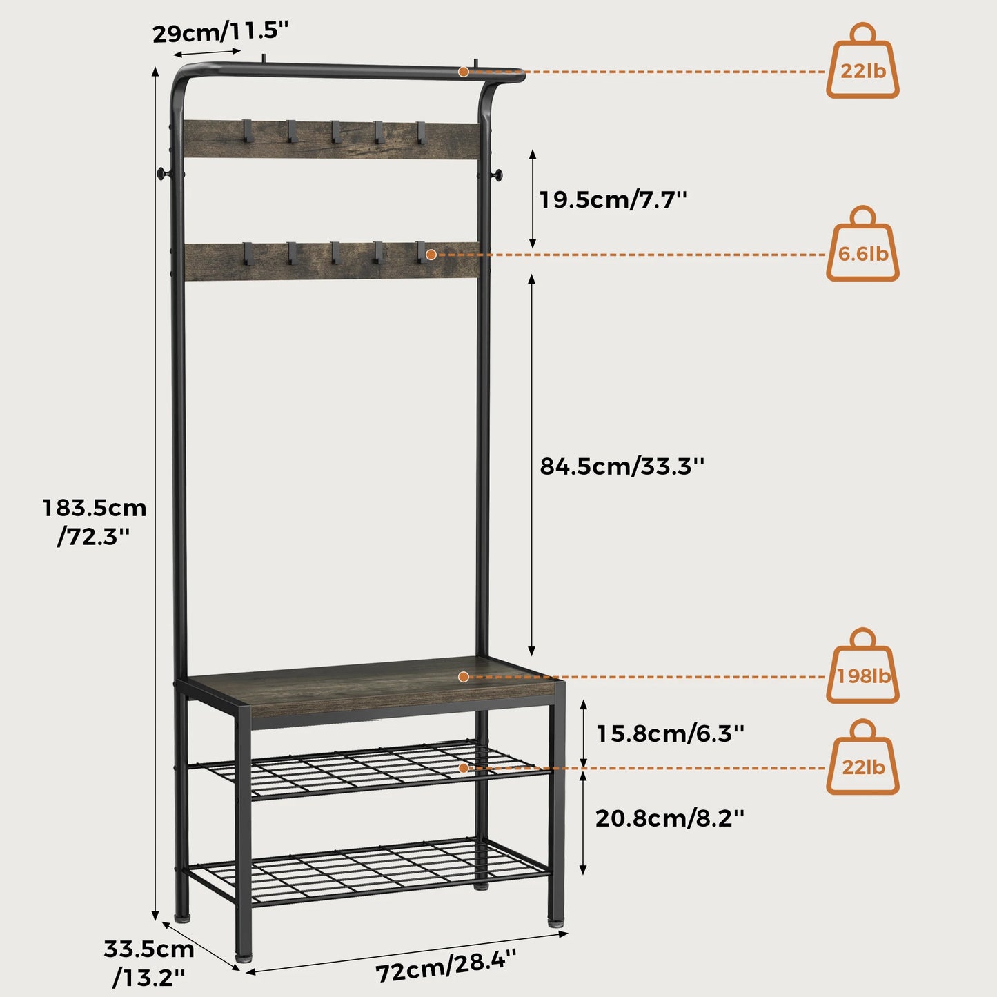 JHK 4-in-1 Coat Rack with Shoe Bench Entryway Bench with Shoe Storage Hooks Mudroom Storage Organizer with Shelves For Home