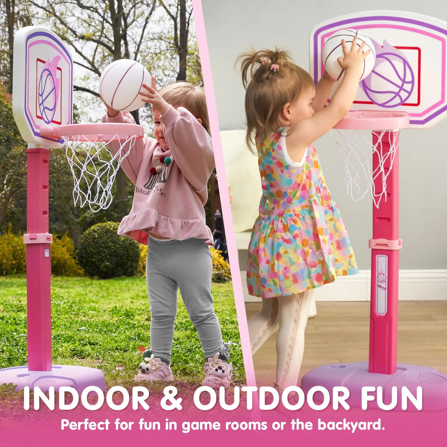 Joyfy Toddler Indoor Basketball Hoop Set With Adjustable Height And 4 Balls
