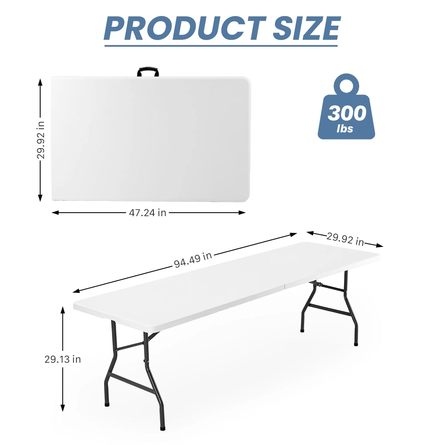 MCQ 6 FT to 8 FT Folding Outdoor Picnic Table With Carrying Handle Foldable Table for Camping Picnic Dining Party Kitchen Outdoor Indoor Easy to Fold and Store