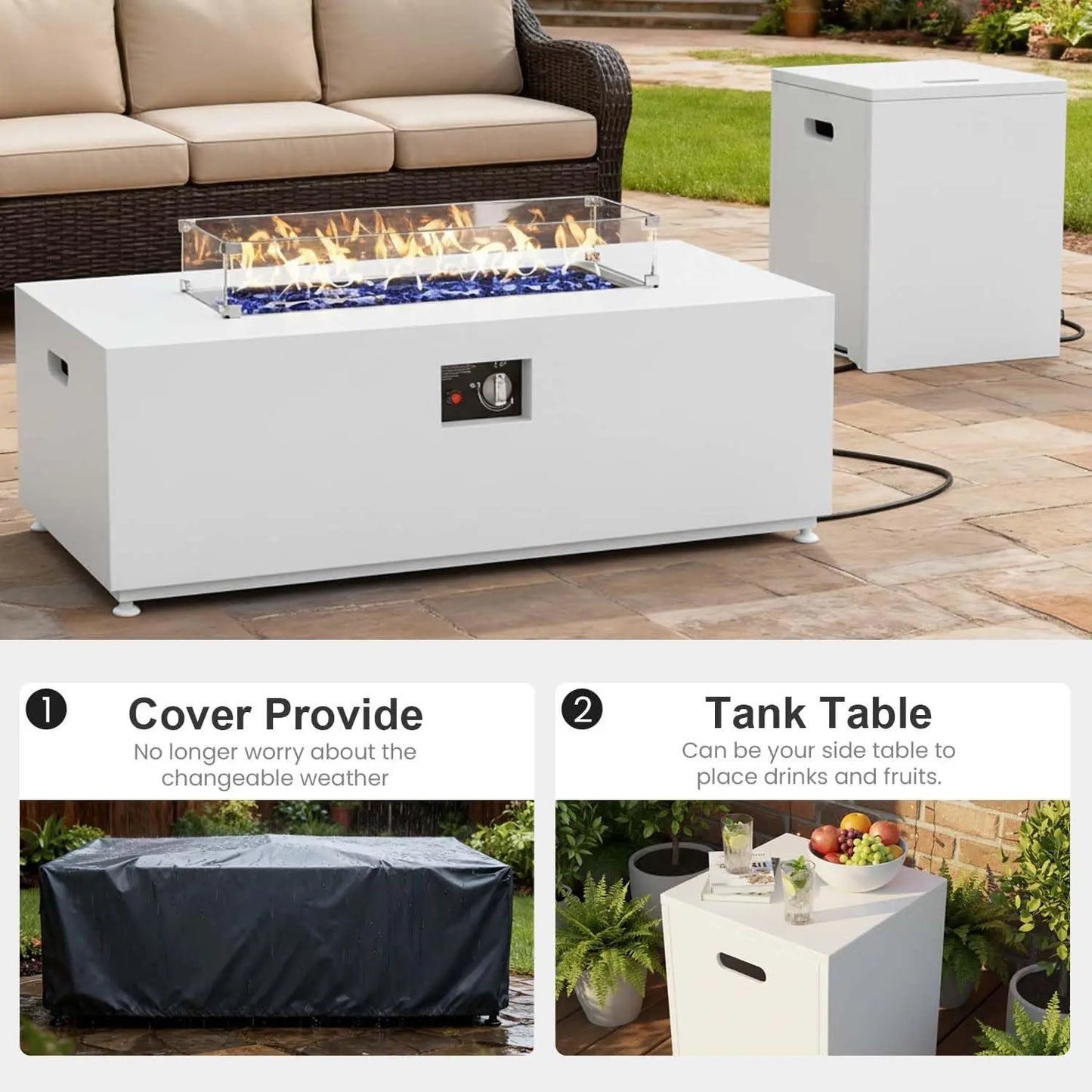 Propane Fire Pit Table Set With Tank Holder Glass Stones