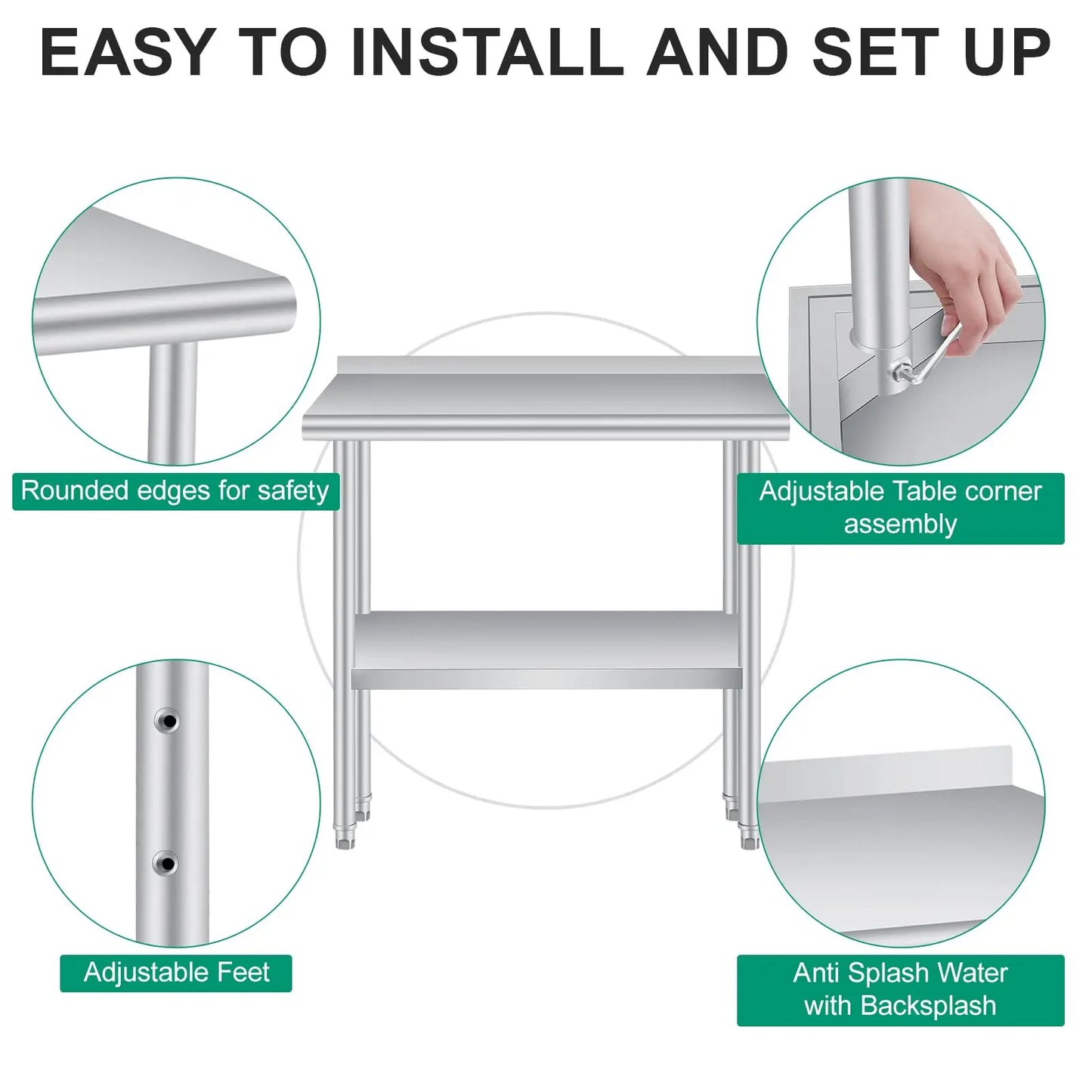 Studyset Stainless Steel Prep Table With Backsplash And Adjustable Shelf