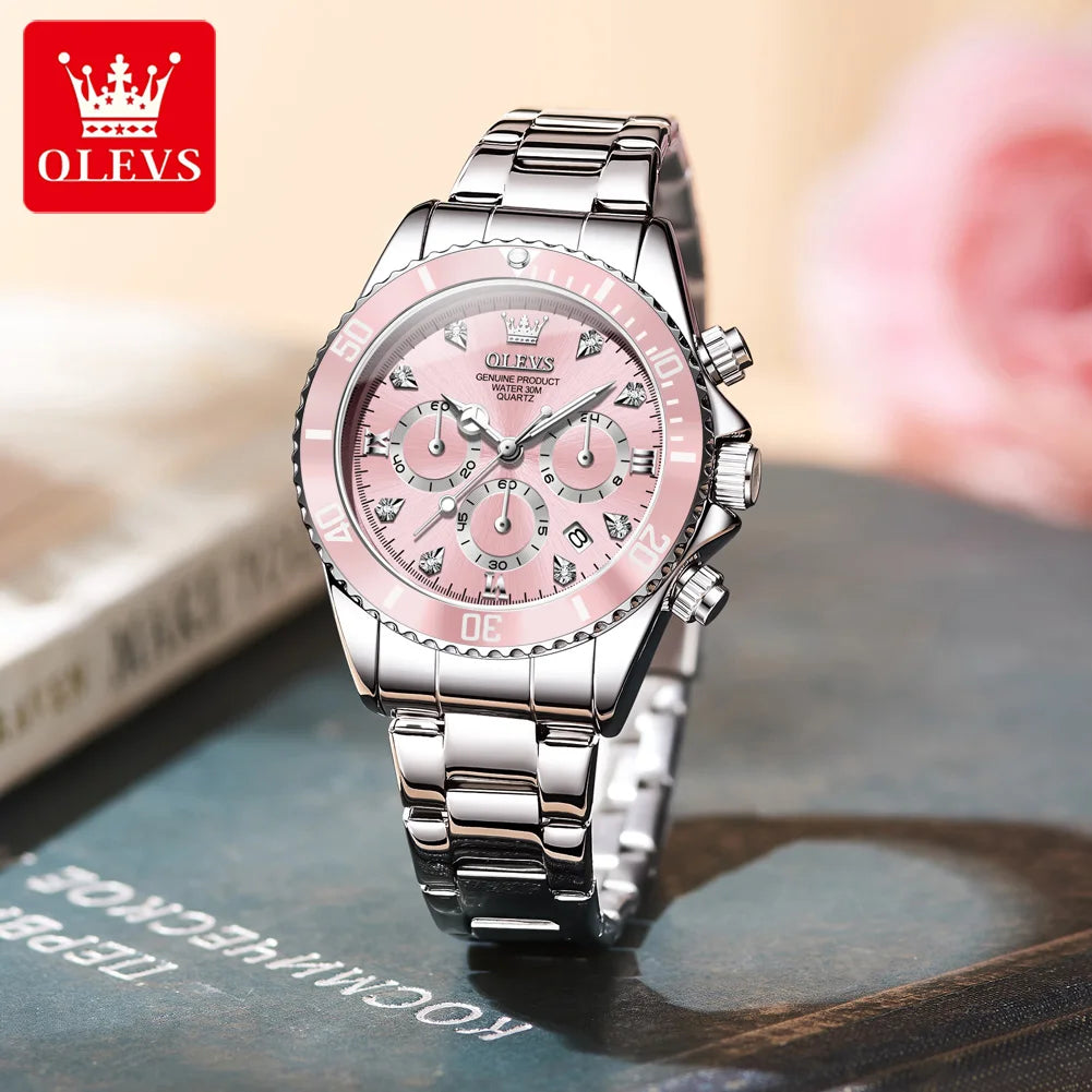 OLEVS Women's Quartz Chronograph Watch With Date and Luminous Dial