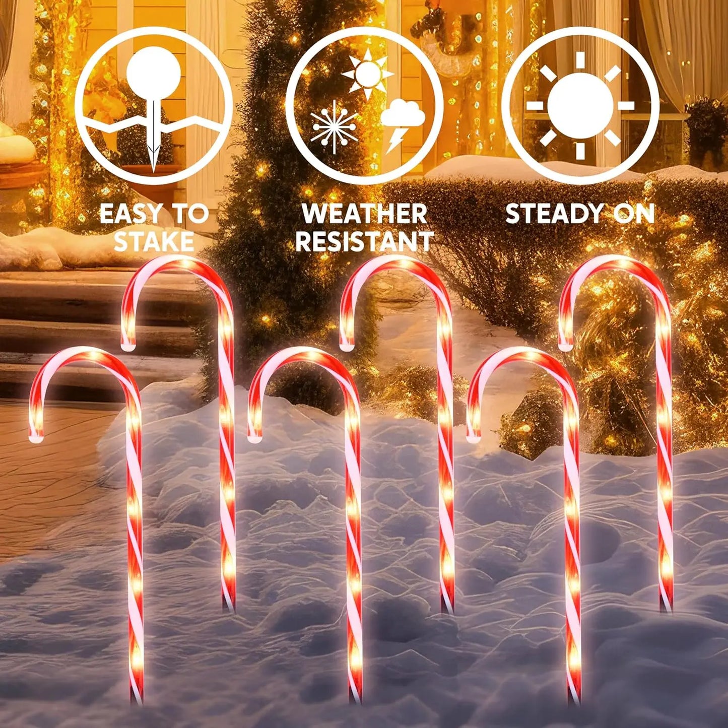 Joyfy Candy Cane Pathway Lights Set of 12 Outdoor Decorations