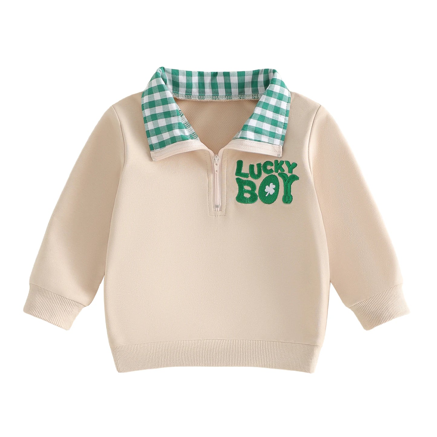Kids St Patrick s Day Hoodie Irish Clover Embroidered Sweatshirt Long Sleeve Lapel Quarter Zip Pullover Sweatshirt for Boys