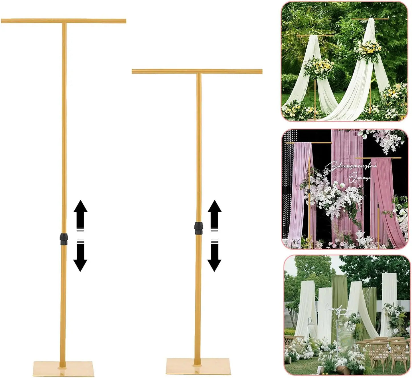 4pcs Gold 8FT Backdrop Stand for Wedding  Adjustable Duty Metal Background Stand Decor for Birthday Party Baby Shower