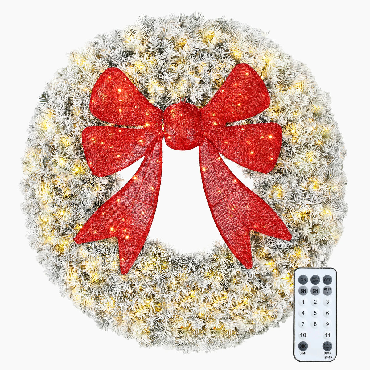 HOMCOM Flocked Artificial Christmas Wreath Pre Lit Indoor Holiday Decor