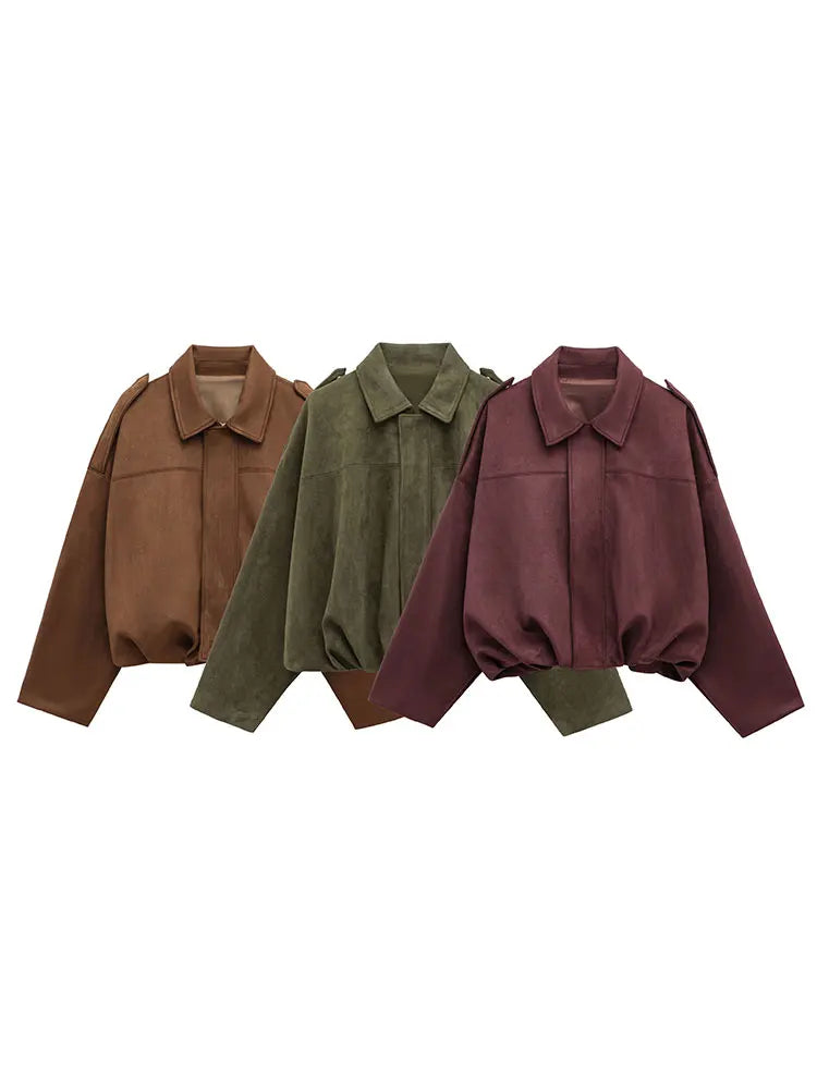 CN Jiangsu Women Suede Bomber Jacket With Zipper