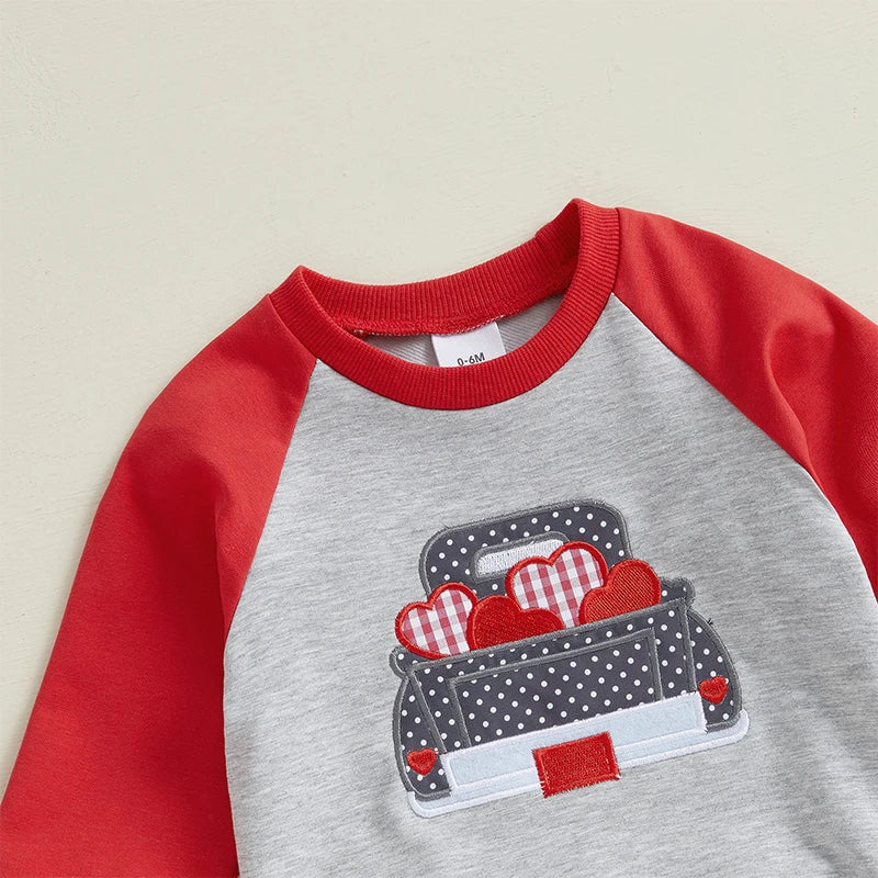 Baby Valentine's Day Toddler Boy Outfit Set With Heart Embroidery