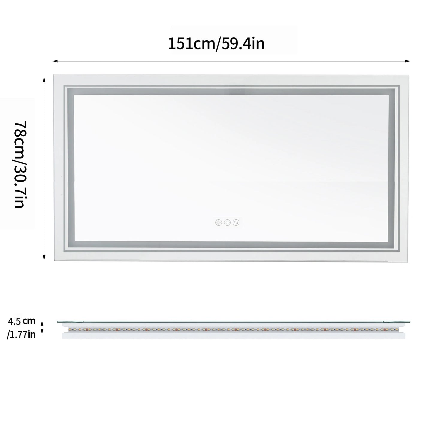 LED Illuminated Bathroom Mirror With Front Backlit Fogless Wall Mount