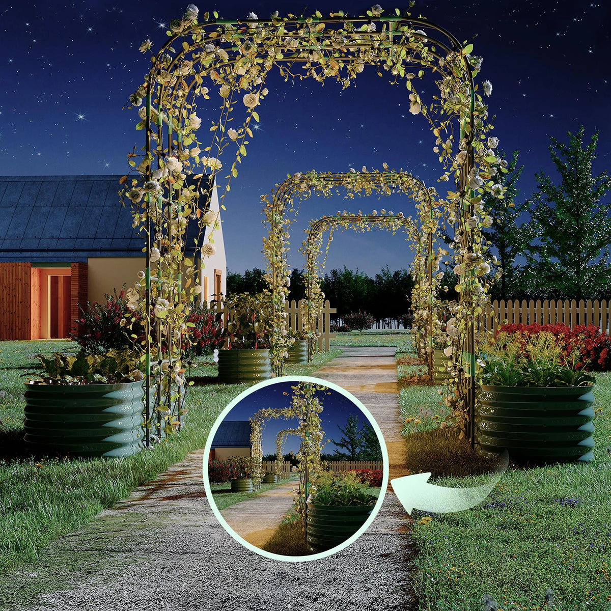 HiMISS Galvanized Raised Garden Bed With Arch Trellis For Plants