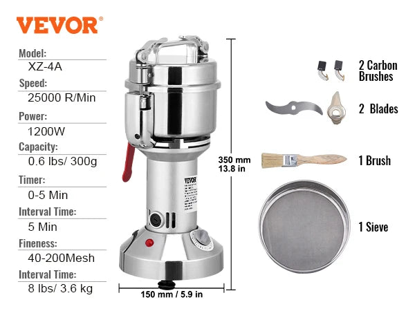 VEVOR Electric Grain Mill Grinder for Dry Herbs and Spices