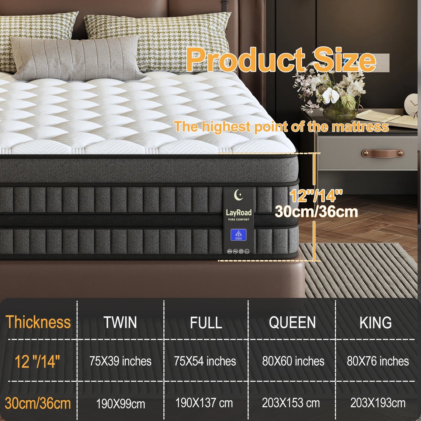 12inch Mattress in Twin, Full, Queen, And King Sizes - Ergonomically Designed, Medium Firm Hybrid Mattress, Cooling, Motion Isolation, Certipur- - for Pressure Relief And Comfort,Box-Packed for Bedrooms, Guest Rooms And Hotel