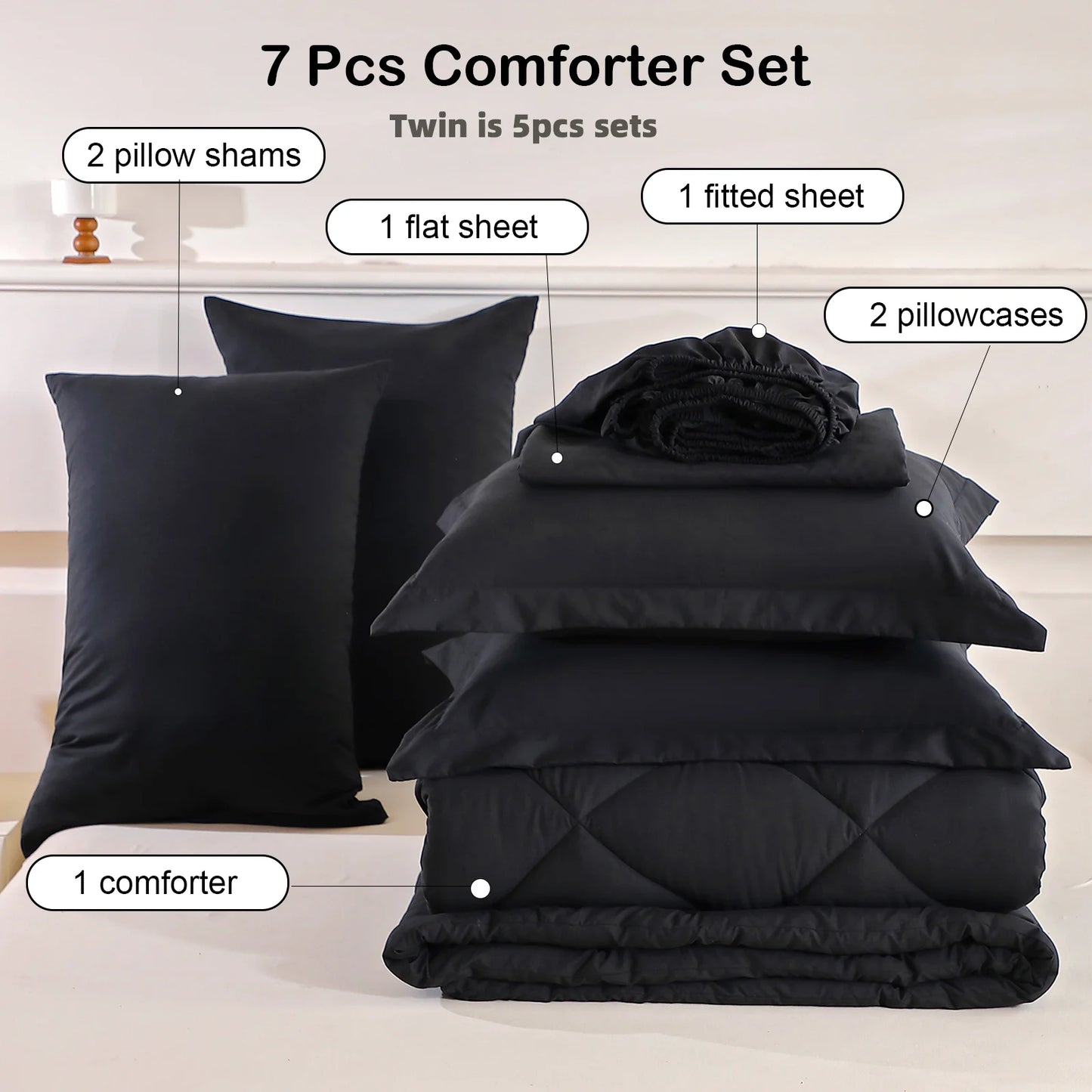 EasYum Brushed Polyester Quilted Bedding Comforter Sheet Set