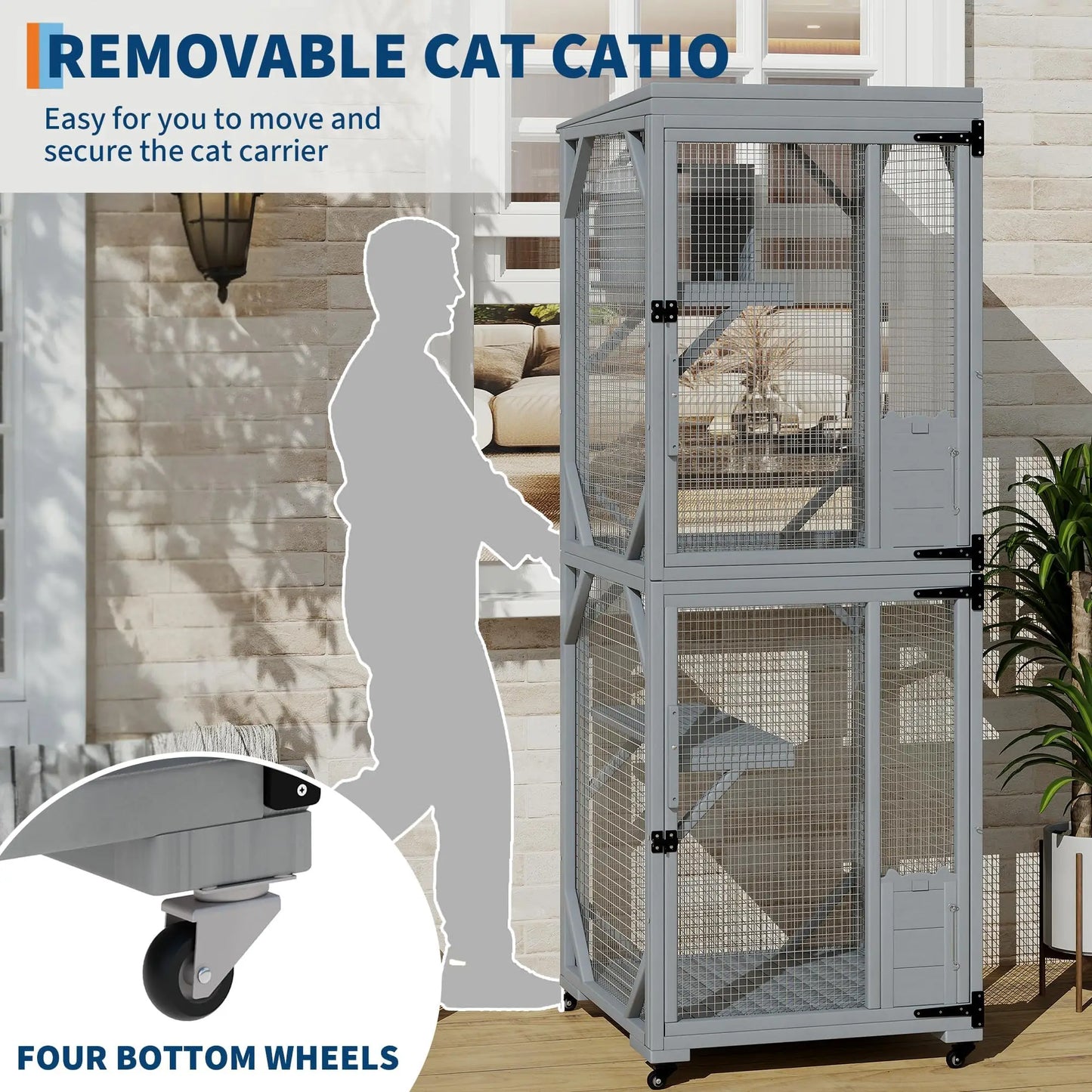 HiMISSCatio Catio Outdoor Enclosure With Lockable Wheels Weatherproof