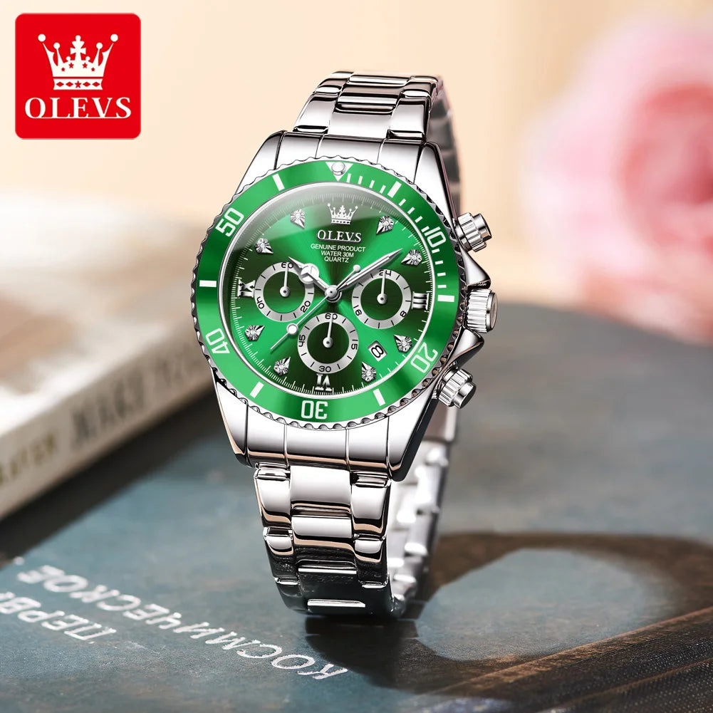 OLEVS Women's Quartz Chronograph Watch With Date and Luminous Dial