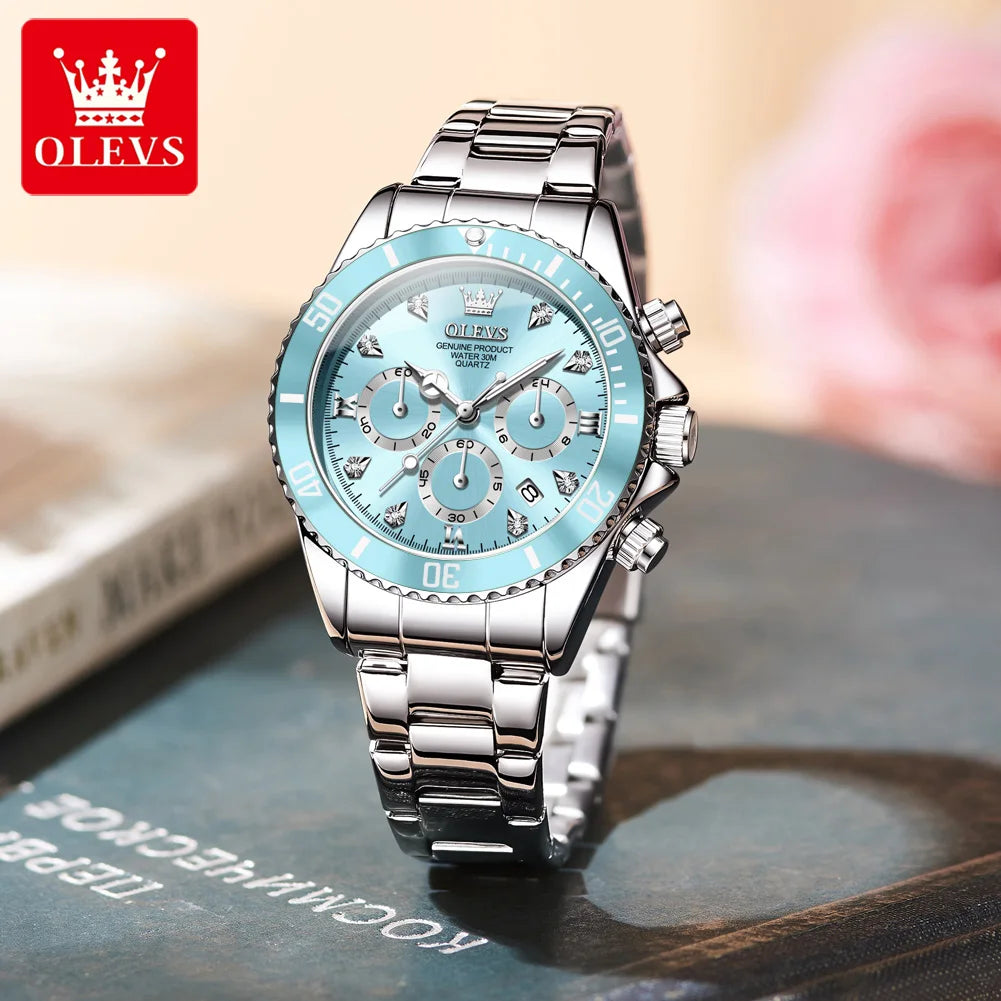OLEVS Women's Quartz Chronograph Watch With Date and Luminous Dial