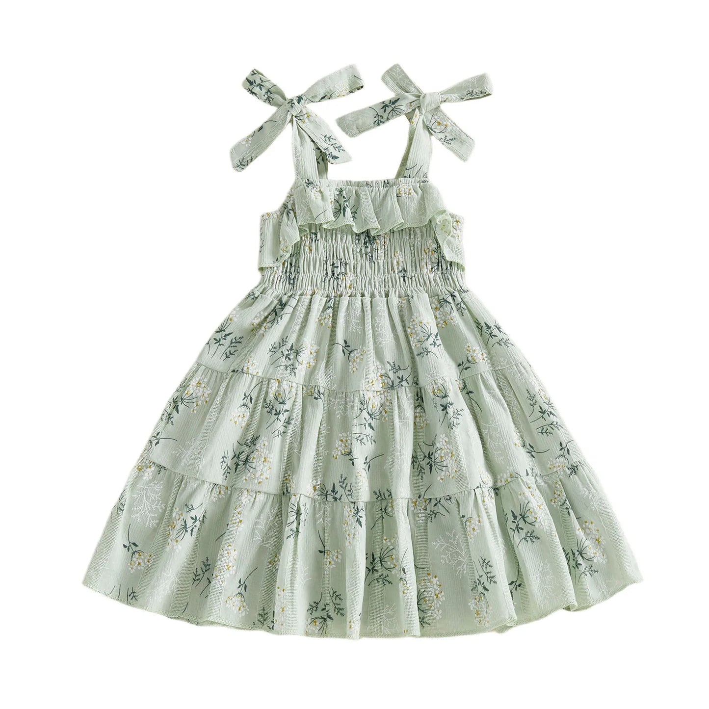 Floral Print Aline Toddler Dress With Tie Shoulder Detail